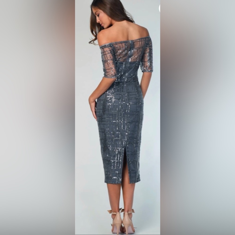 Size 6 Jadore A flattering off-the-shoulder midi dress with metallic detail - Picture 4 of 17